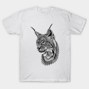 Eurasian lynx big cat ink illustration T-Shirt